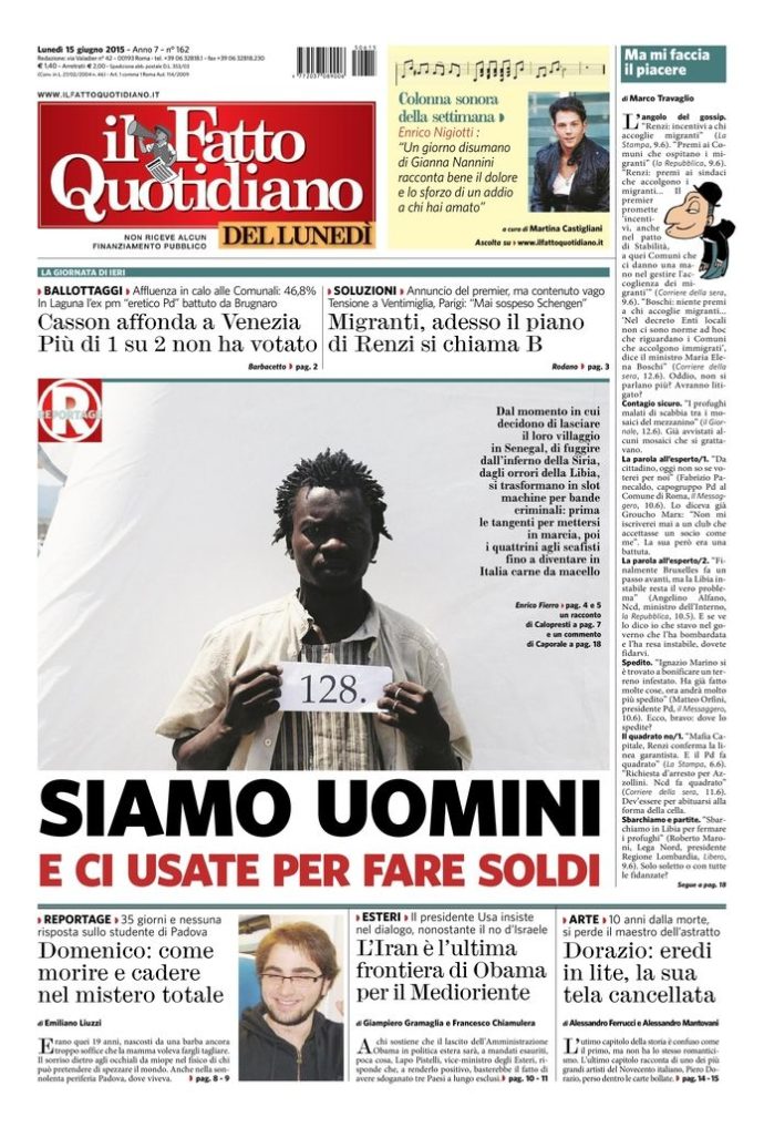 Copertina di lunedì 15 giugno 2015