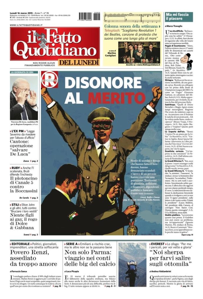 Copertina di lunedì 16 marzo 2015