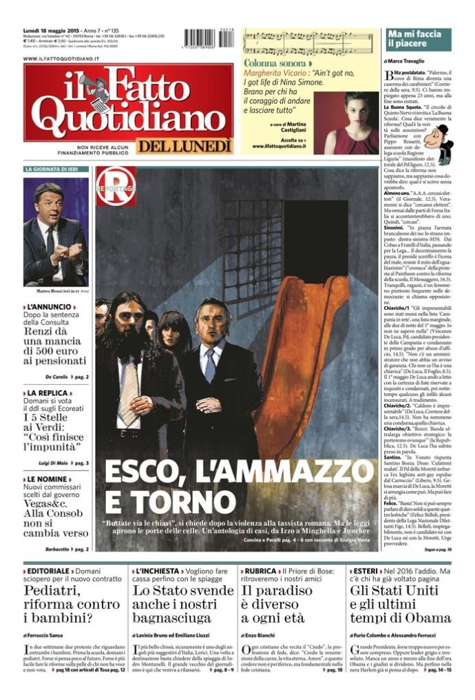 Copertina di lunedì 18 maggio 2015