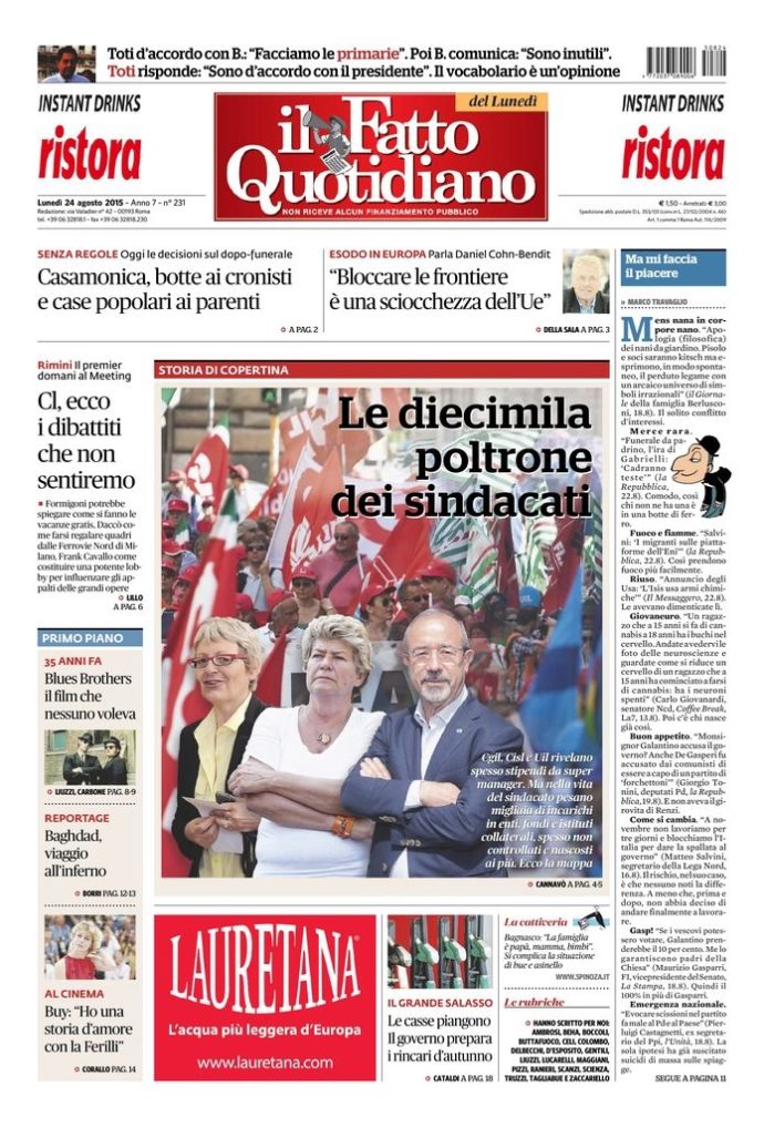 Copertina di lunedì 24 agosto 2015