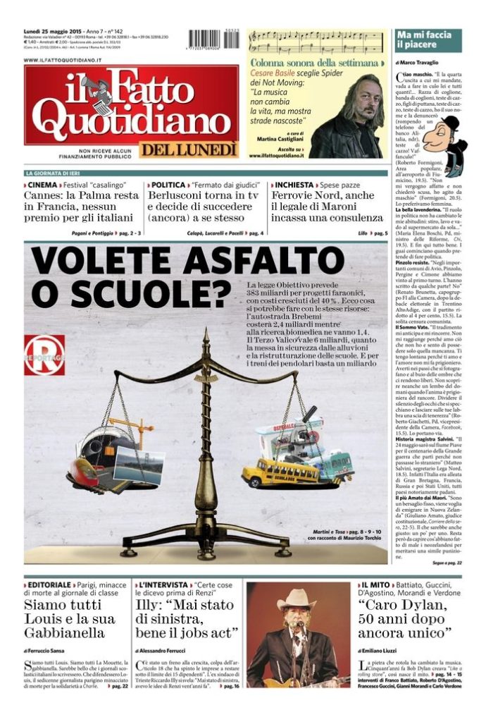 Copertina di lunedì 25 maggio 2015