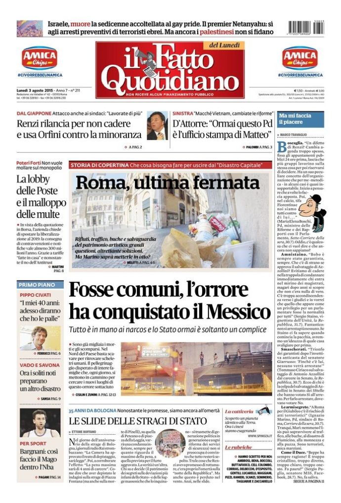 Copertina di lunedì 3 agosto 2015