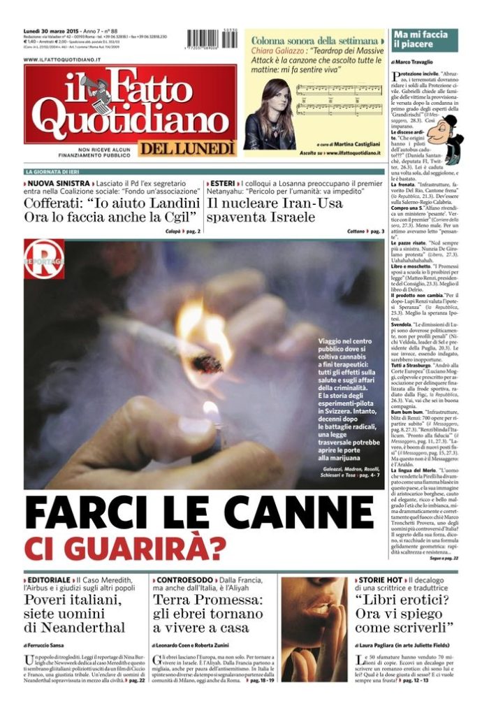 Copertina di lunedì 30 marzo 2015