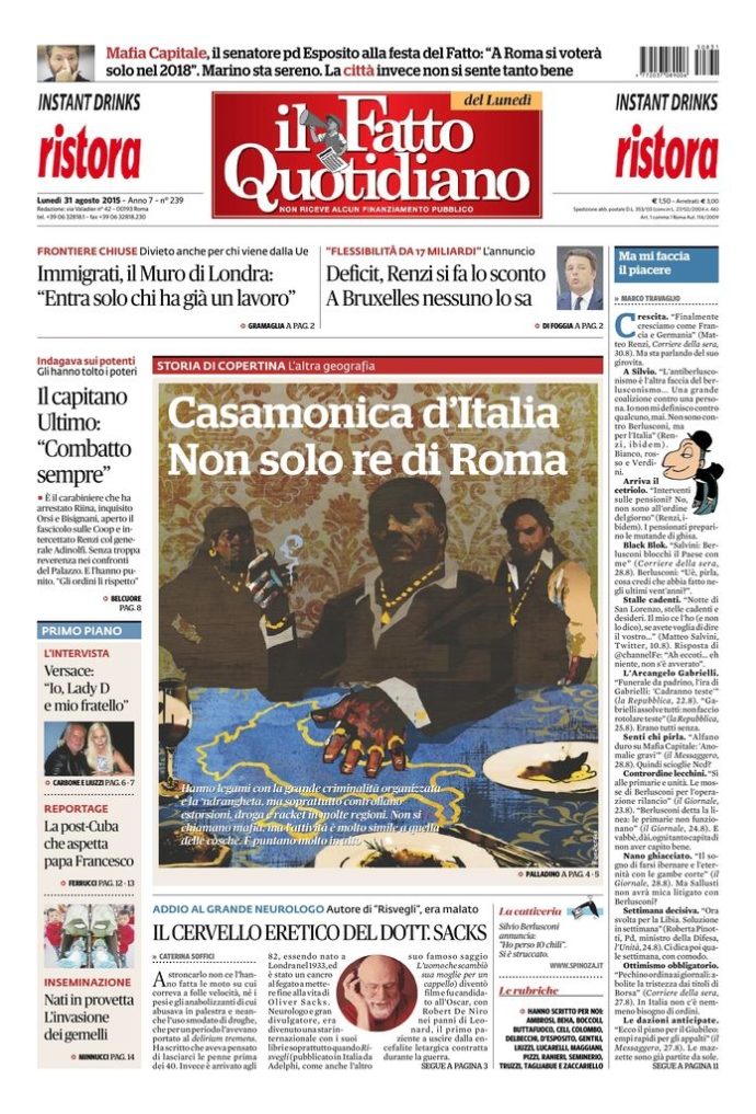 Copertina di lunedì 31 agosto 2015