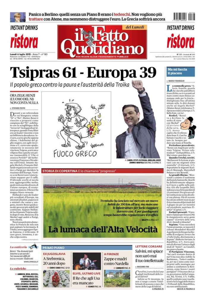 Copertina di lunedì 6 luglio 2015