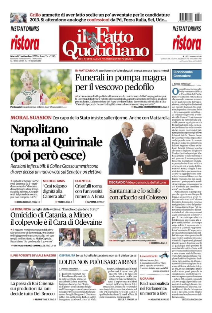 Copertina di martedì 1 settembre 2015