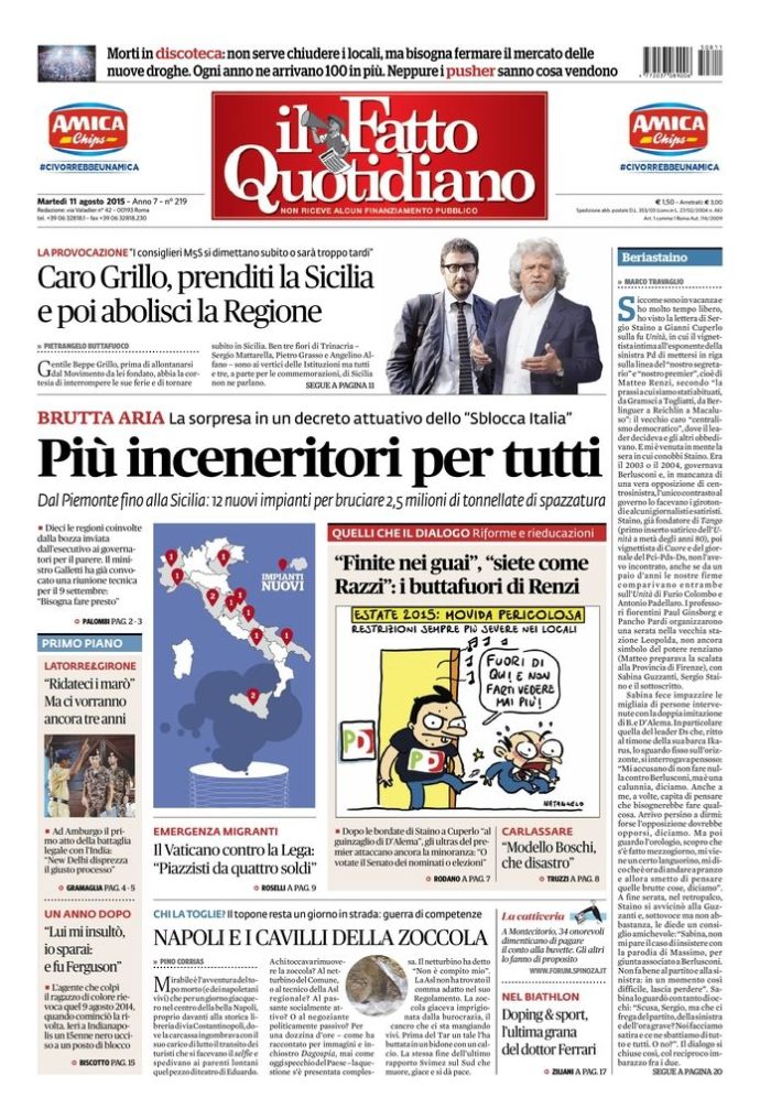 Copertina di martedì 11 agosto 2015