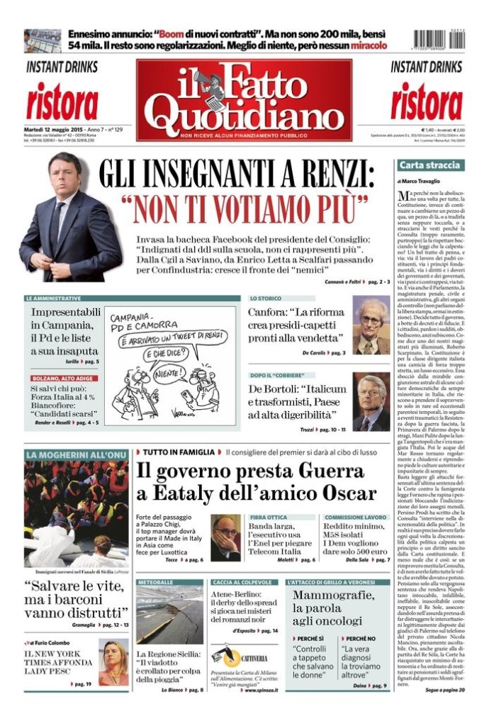 Copertina di martedì 12 maggio 2015