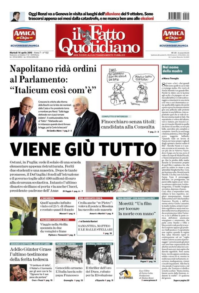 Copertina di martedì 14 aprile 2015