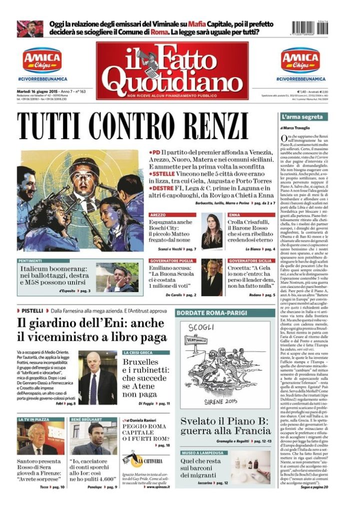 Copertina di martedì 16 giugno 2015