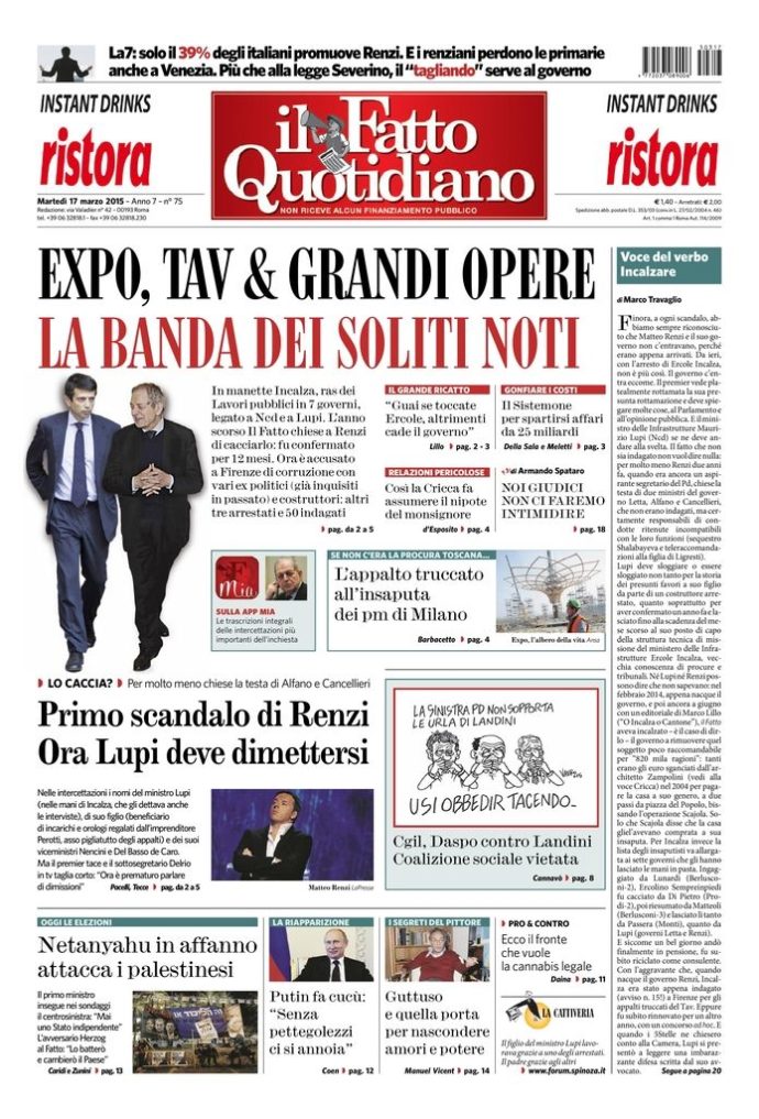 Copertina di martedì 17 marzo 2015