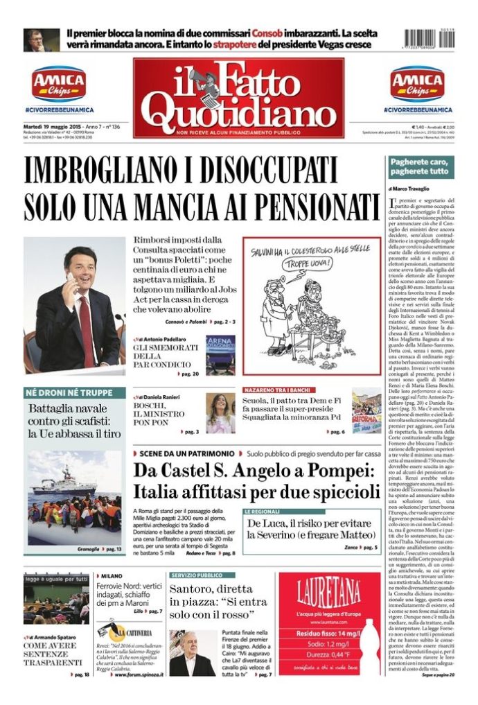 Copertina di martedì 19 maggio 2015