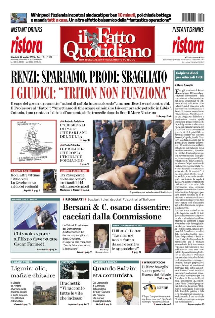 Copertina di martedì 21 aprile 2015