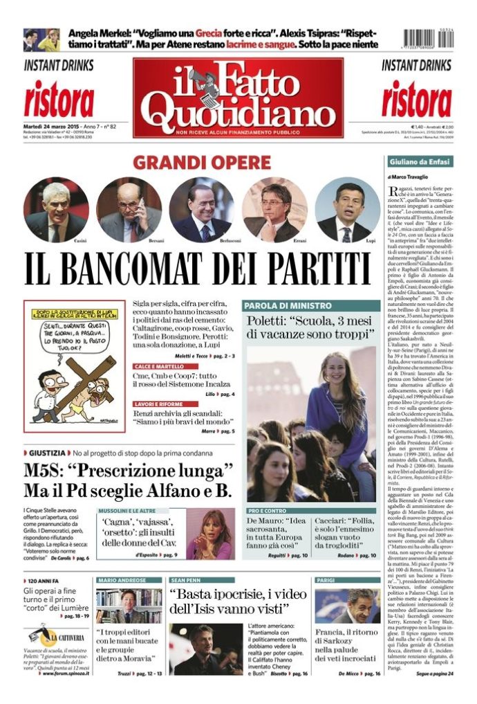 Copertina di martedì 24 marzo 2015