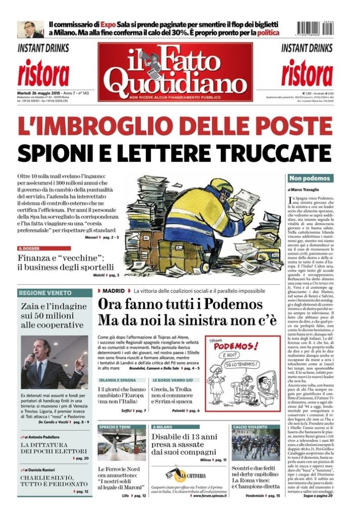 Copertina di martedì 26 maggio 2015