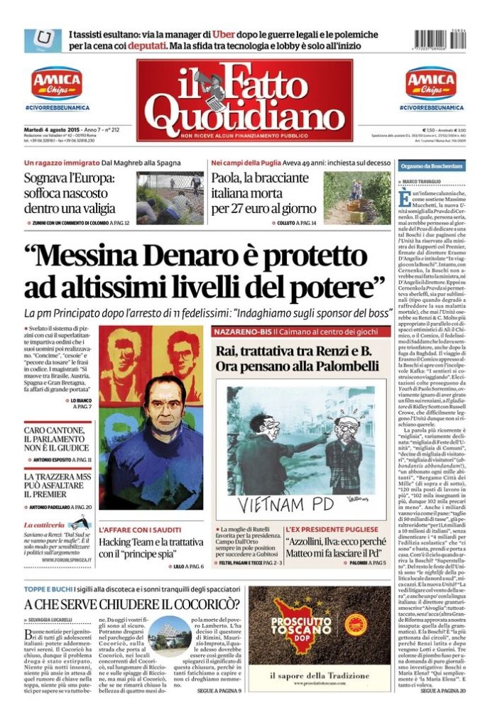 Copertina di martedì 4 agosto 2015