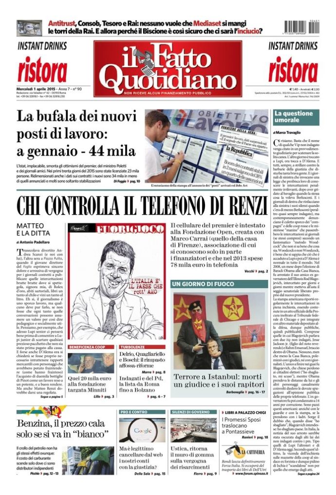 Copertina di mercoledì 1 aprile 2015