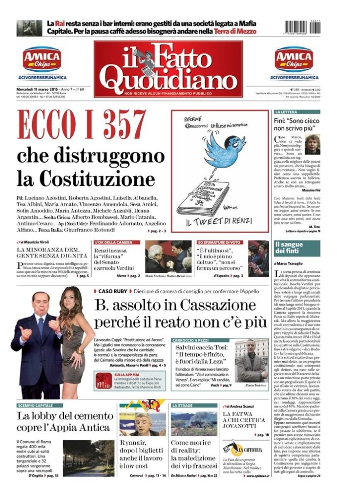 Copertina di mercoledì 11 marzo 2015