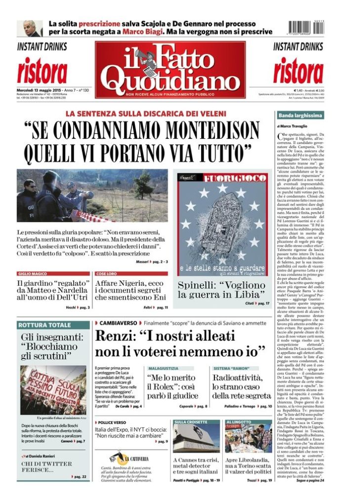 Copertina di mercoledì 13 maggio 2015