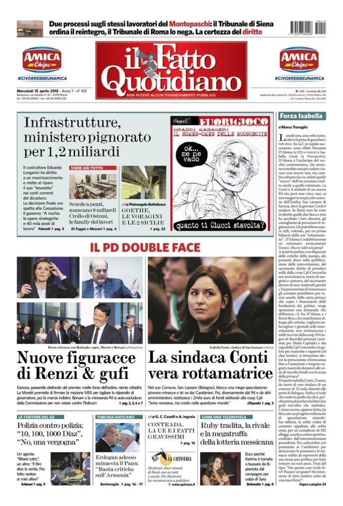 Copertina di mercoledì 15 aprile 2015