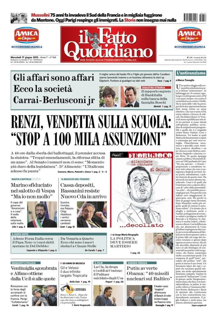 Copertina di mercoledì 17 giugno 2015