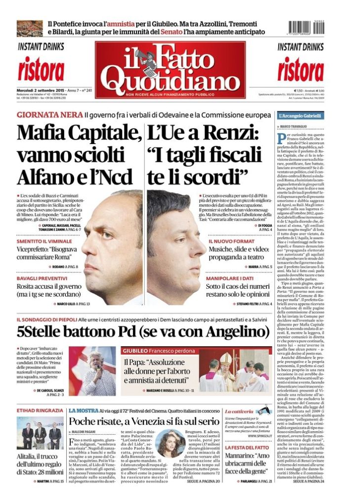 Copertina di mercoledì 2 settembre 2015