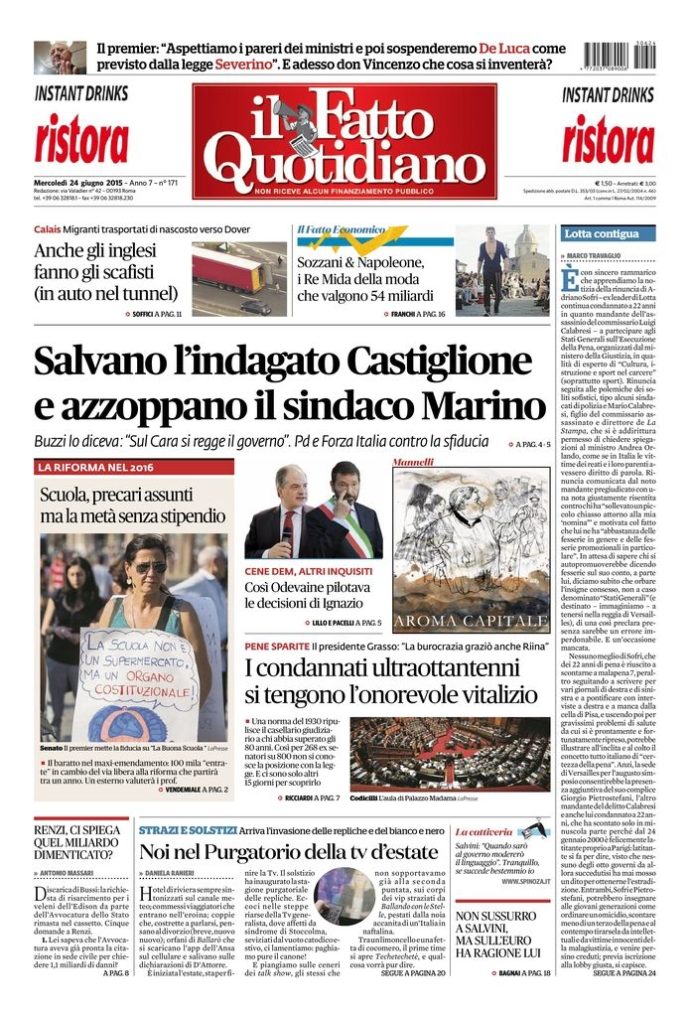 Copertina di mercoledì 24 giugno 2015