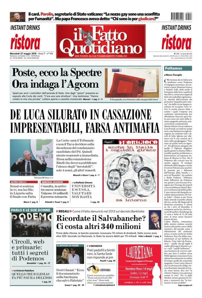 Copertina di mercoledì 27 maggio 2015