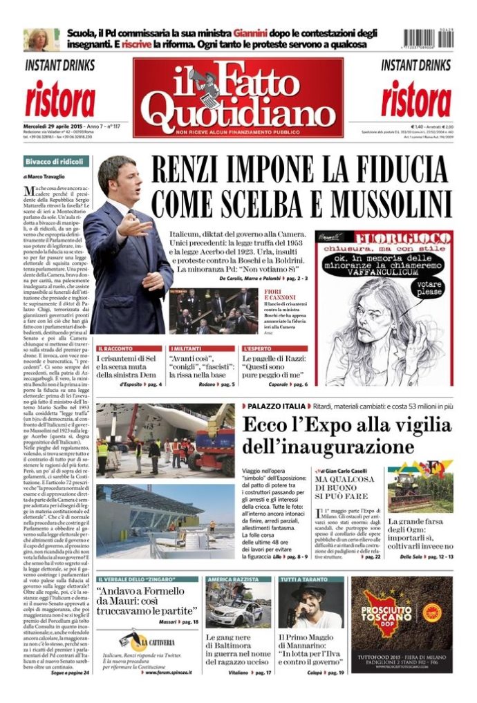 Copertina di mercoledì 29 aprile 2015