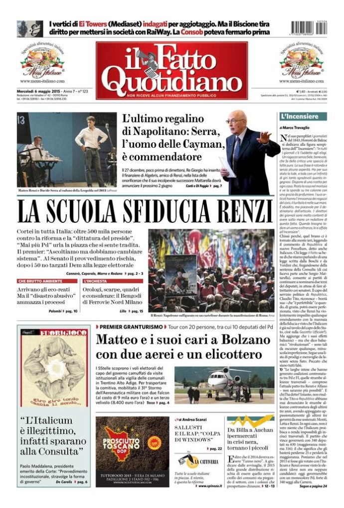 Copertina di mercoledì 6 maggio 2015