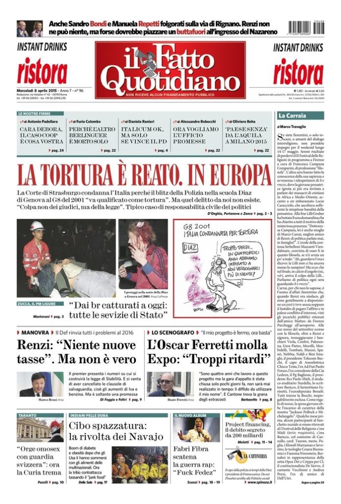 Copertina di mercoledì 8 aprile 2015