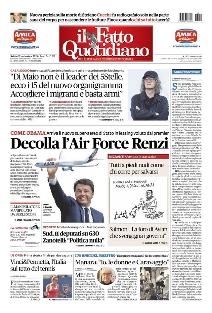 Copertina di sabato 12 settembre 2015