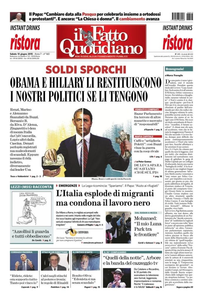 Copertina di sabato 13 giugno 2015