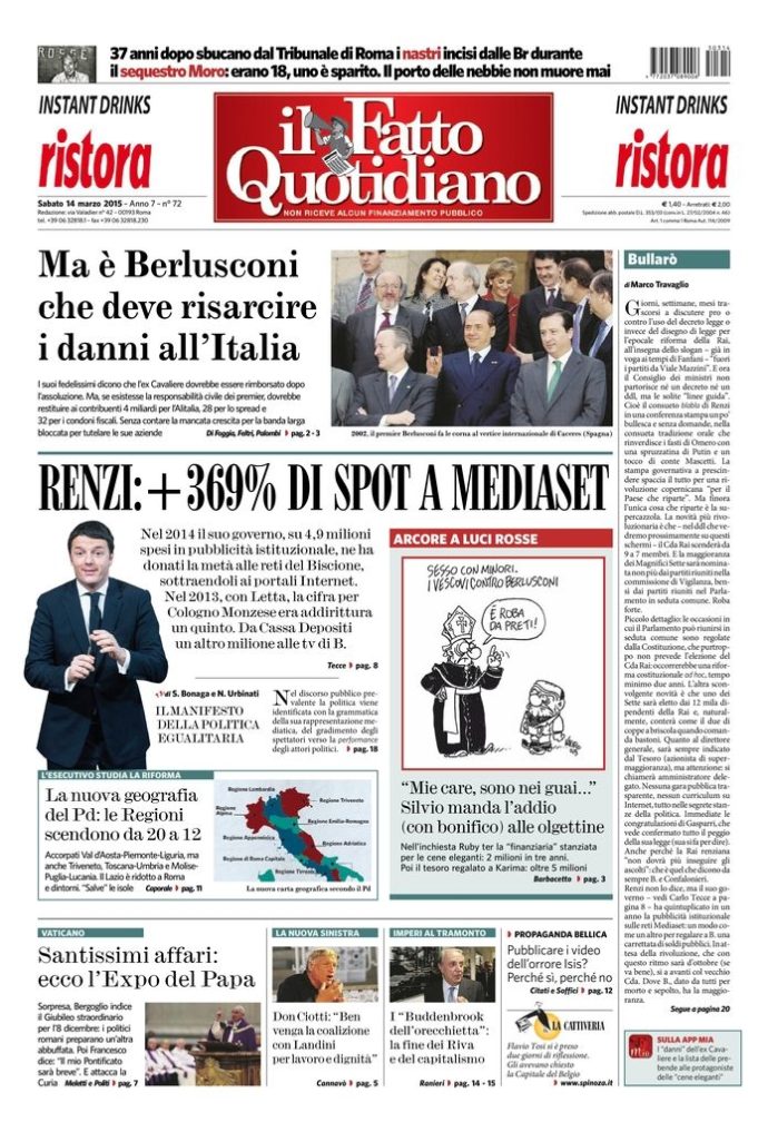 Copertina di sabato 14 marzo 2015