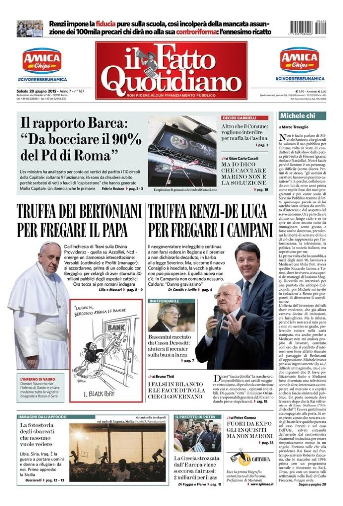 Copertina di sabato 20 giugno 2015