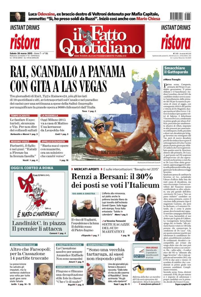 Copertina di sabato 28 marzo 2015