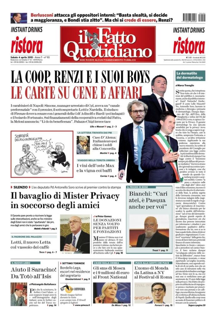 Copertina di sabato 4 aprile 2015