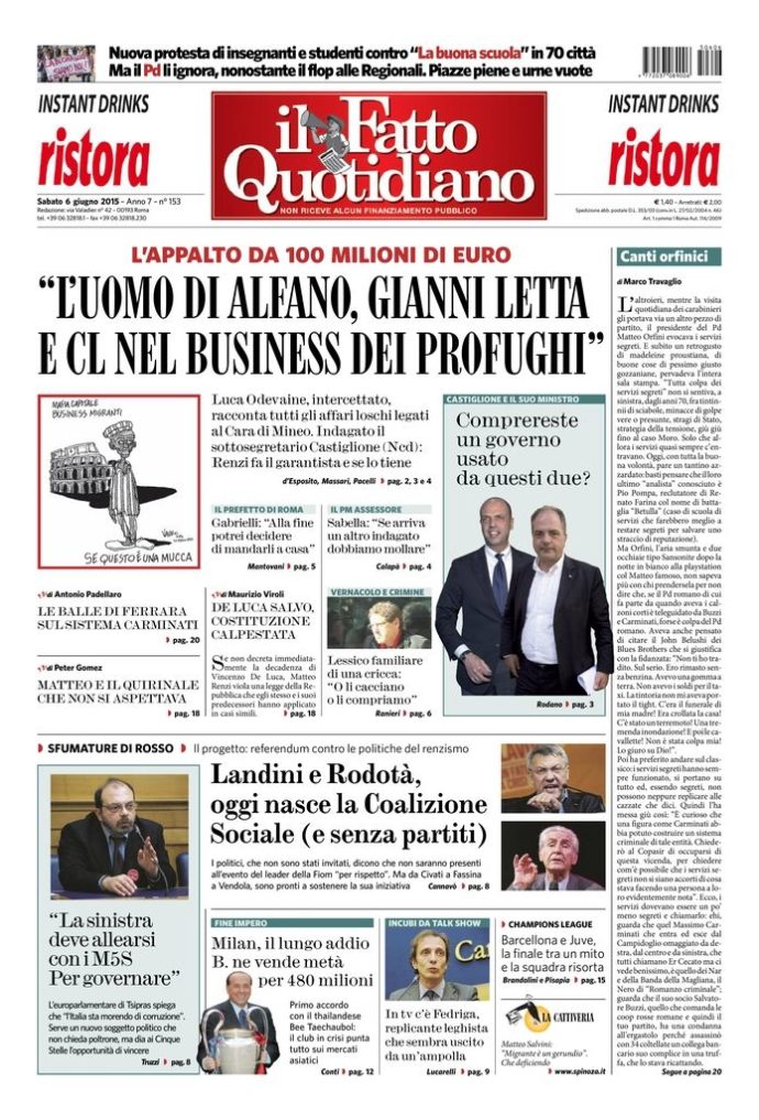 Copertina di sabato 6 giugno 2015