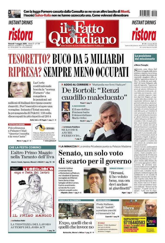 Copertina di venerdì 1 maggio 2015