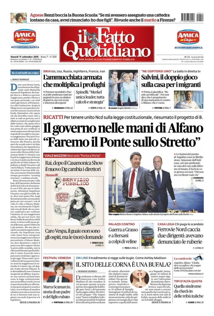 Copertina di venerdì 11 settembre 2015