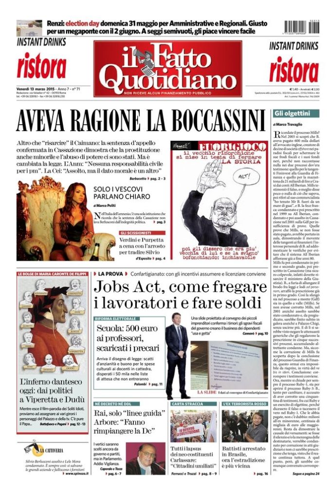 Copertina di venerdì 13 marzo 2015