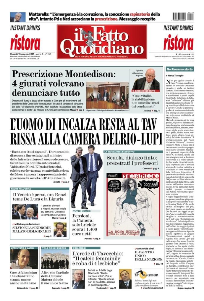 Copertina di venerdì 15 maggio 2015