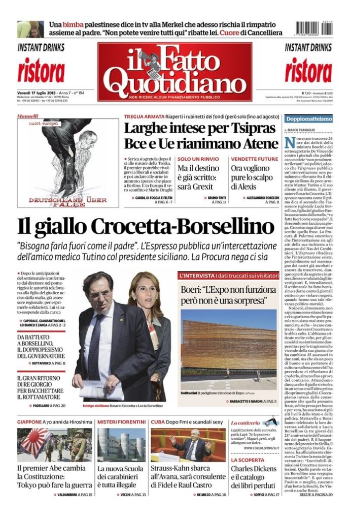 Copertina di venerdì 17 luglio 2015