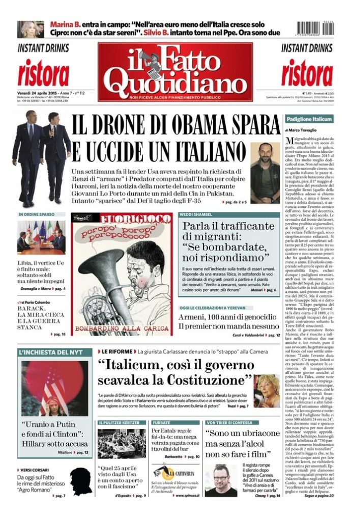 Copertina di venerdì 24 aprile 2015