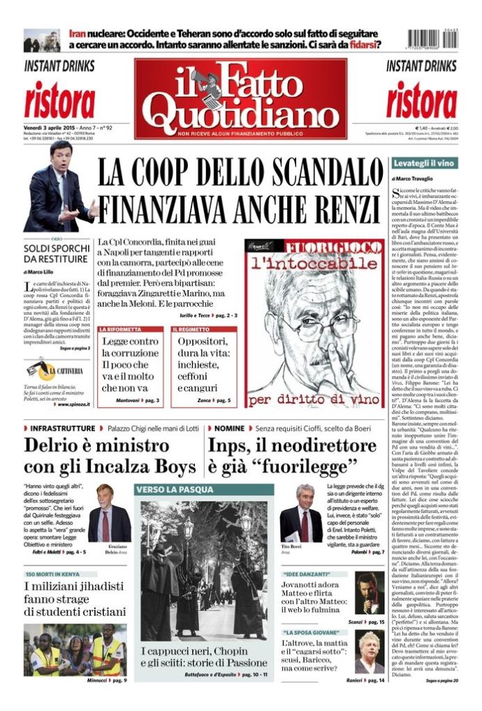 Copertina di venerdì 3 aprile 2015