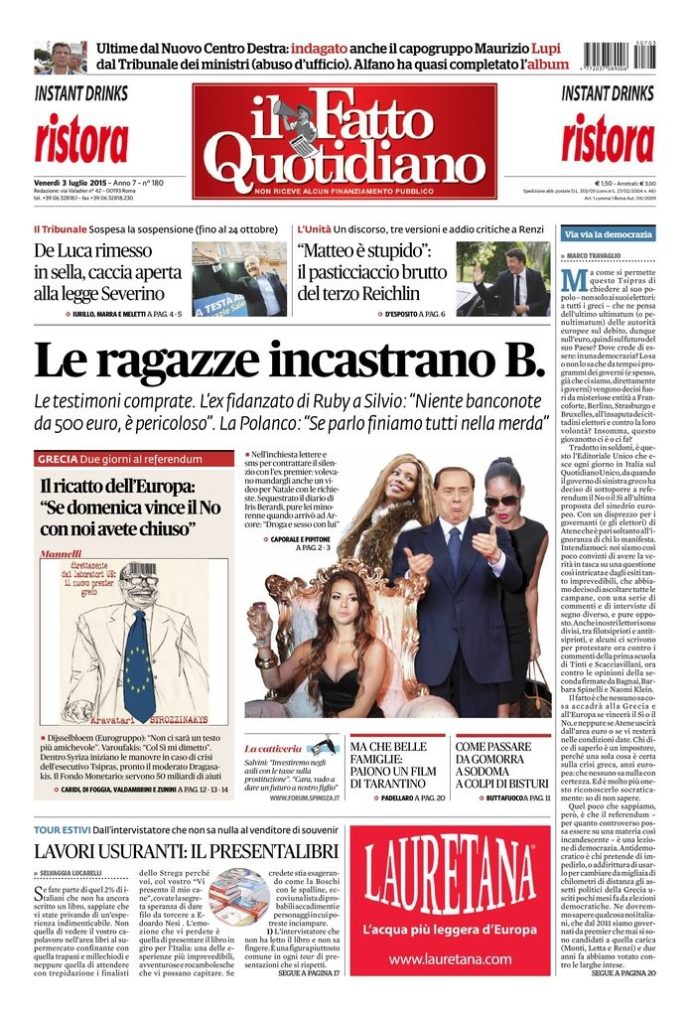 Copertina di venerdì 3 luglio 2015