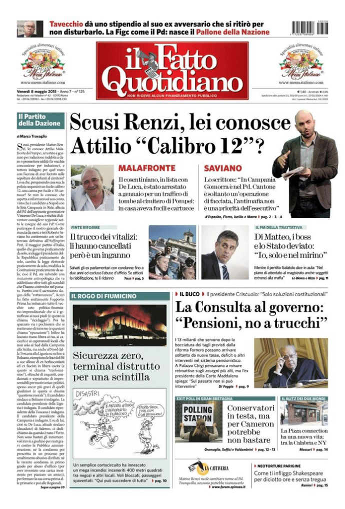 Copertina di venerdì 8 maggio 2015