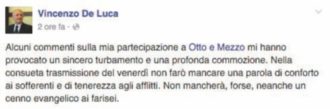 Copertina di De Luca non ci sta, dopo la Bindi attacca i “farisei”