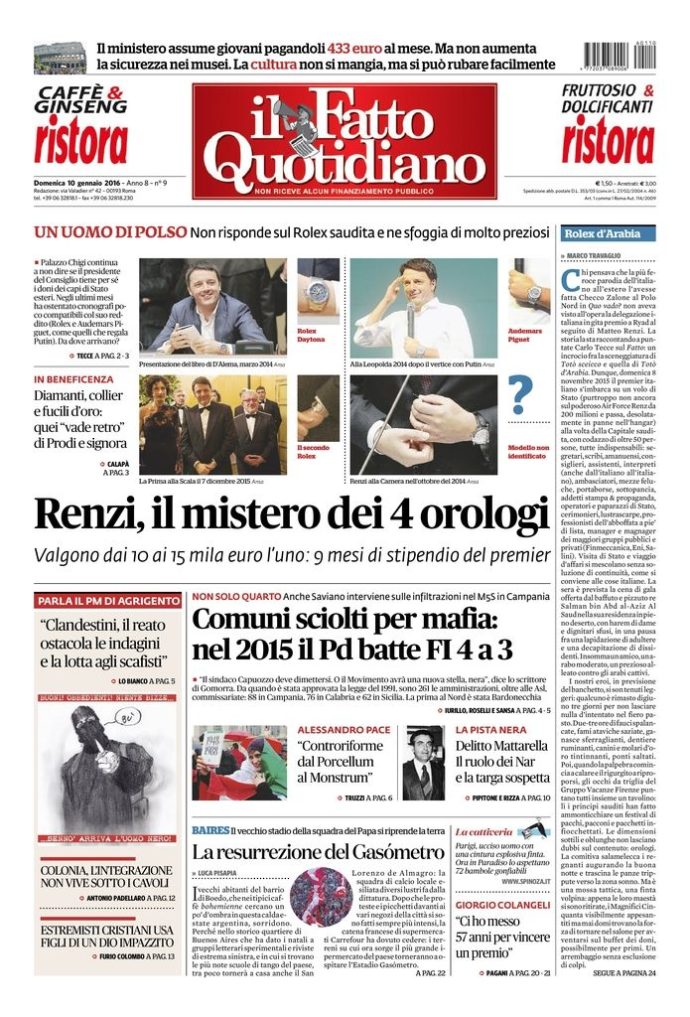 Copertina di domenica 10 gennaio 2016