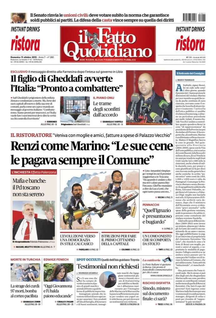 Copertina di domenica 11 ottobre 2015